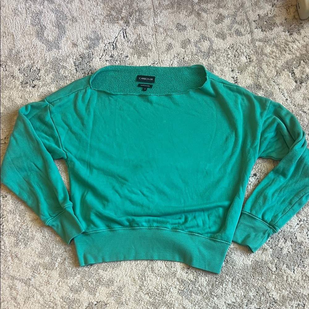 Carbon38 Off-the-Shoulder Terry Green Sweatshirt